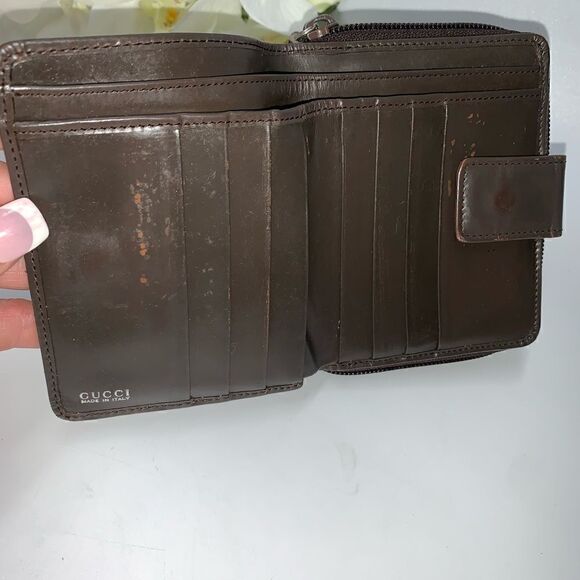 Authentic Gucci Leather/Canvas Bamboo Wallet Brown - Picture 5 of 11